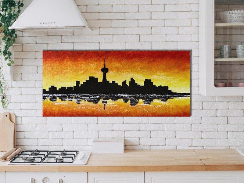 城市景觀抽像畫布藝術 - 牆貼/牆身裝飾 - 棉．麻 橘色