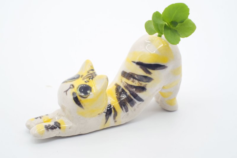 陶瓷貓花器 - 植栽/盆栽 - 瓷 黃色
