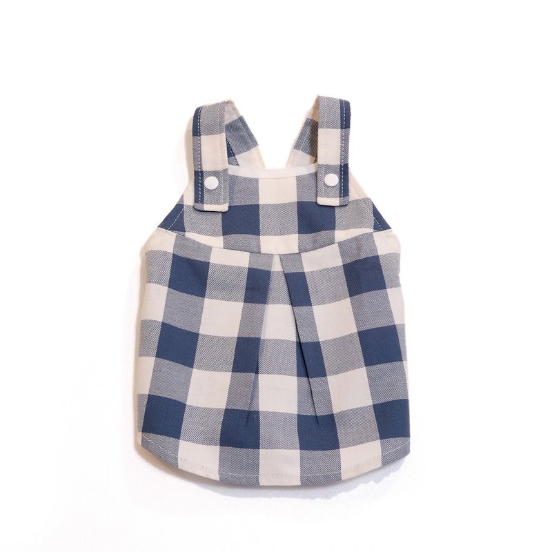 chacha.metyou / blue and white plaid suspender skirt / dog meow child - ชุดสัตว์เลี้ยง - ผ้าฝ้าย/ผ้าลินิน ขาว