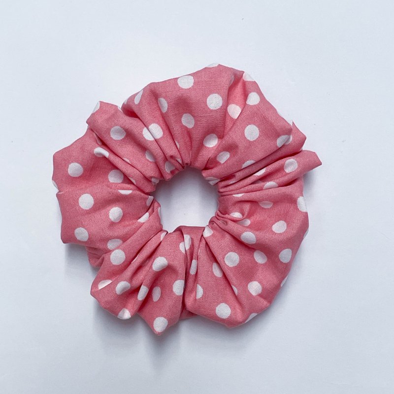 髮圈-粉紅波點 - 髮夾/髮圈 - 棉．麻 粉紅色
