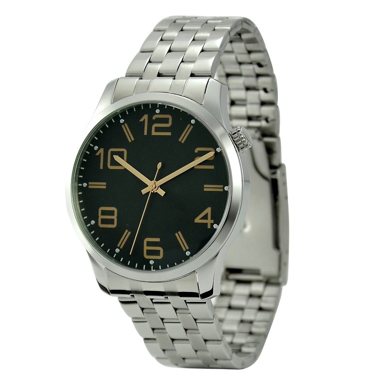 簡約大數字手錶(黑面玫瑰金字)配鋼帶 - 大裝 - 全球免運 - 女裝錶 - 其他金屬 黑色