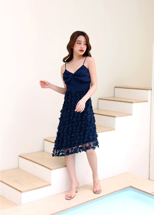 evalynbrand Avery Dress | Floral Design Unique Camisole Dress Midi Length Classy & Elegant