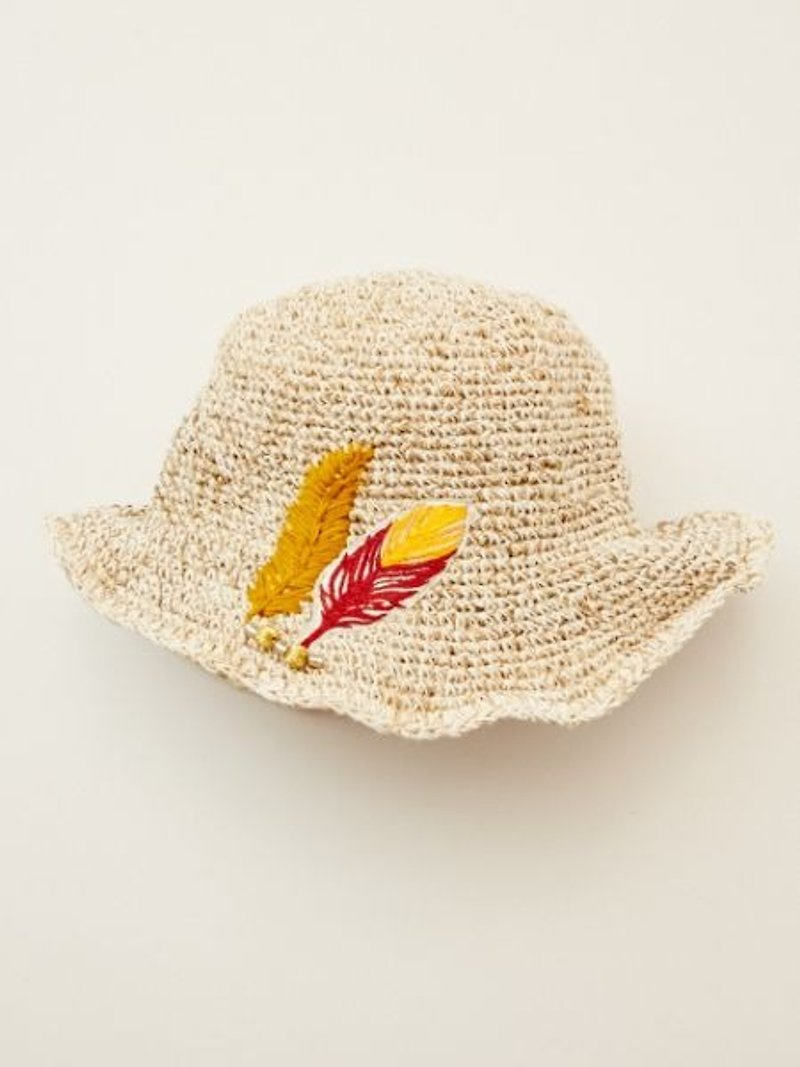 [Pre-order] ☼ ☼ knit hat feather embroidery (tricolor) - หมวก - ผ้าฝ้าย/ผ้าลินิน หลากหลายสี