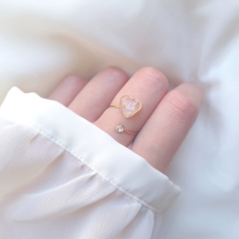 open heart ring Natural stone heart open ring NO.01 ( rose quartz free size ) - แหวนทั่วไป - หิน สึชมพู