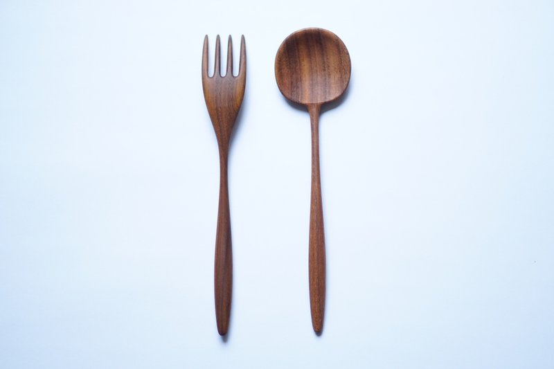 木のスープスプーン&フォーク大セット, ウォルナット - 刀叉/湯匙/餐具組 - 木頭 咖啡色
