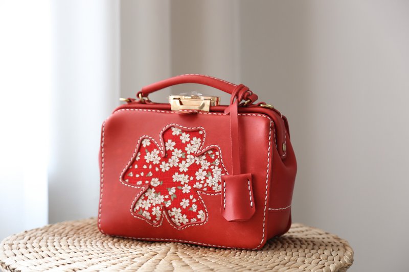 [Custom Edition] Flower blooming large-capacity doctor's gold bag - Briefcases & Doctor Bags - Genuine Leather Red