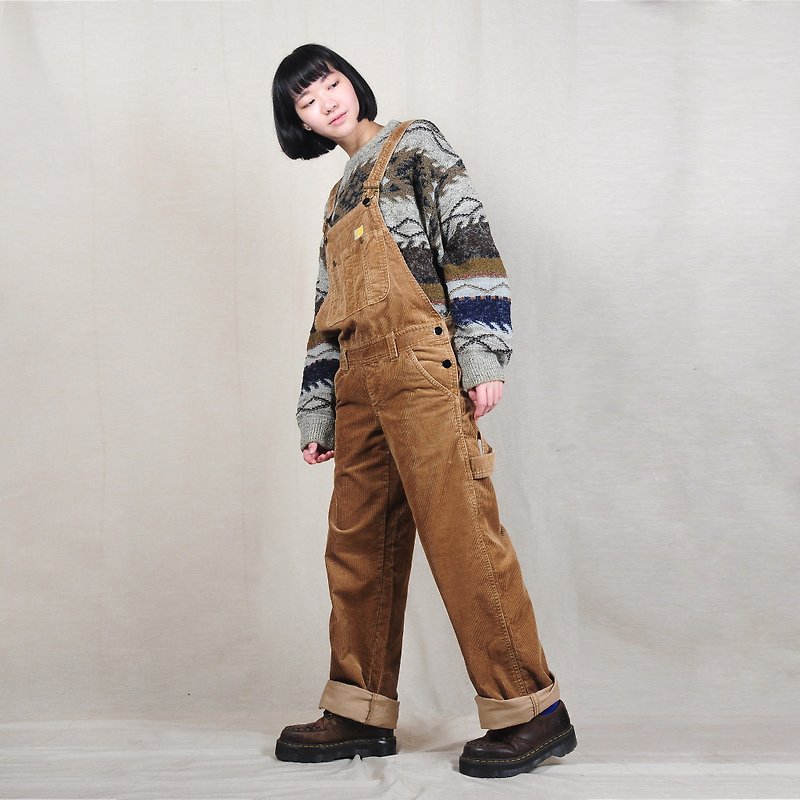[Eggs] vintage wooden wheel plant day vintage corduroy pants suspenders - Overalls & Jumpsuits - Cotton & Hemp Brown