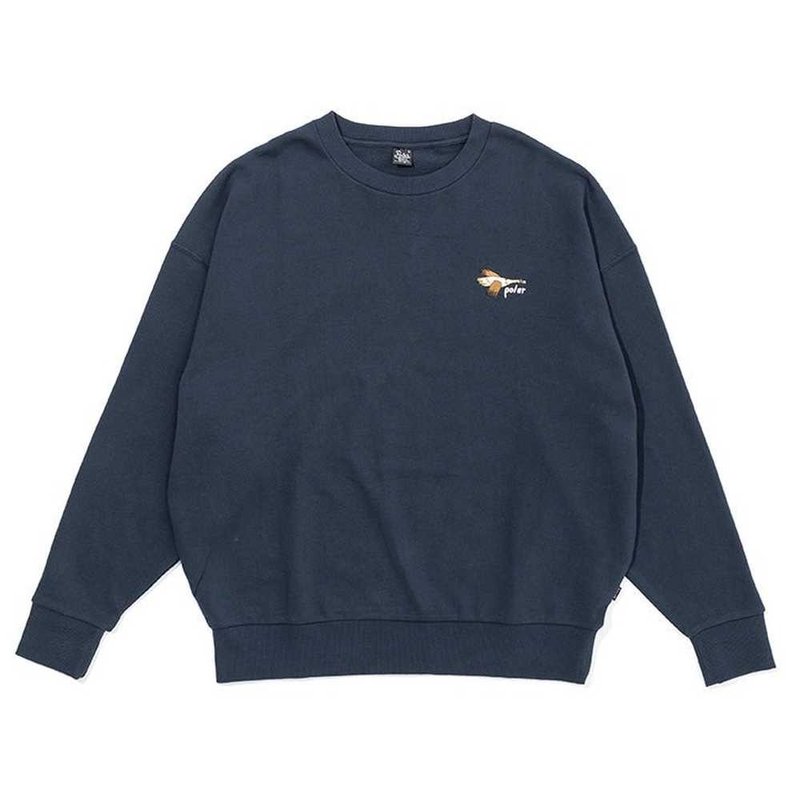 日本限定 POLER GOOSEY EMB CREW 厚寬版大學TEE 刺繡休閒上衣 藍 - 帽T/大學T - 其他材質 藍色