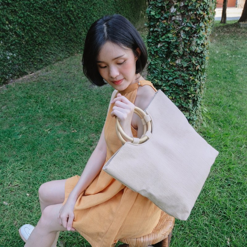 Summer Melody Modern Vintage Handbag - Beige - กระเป๋าถือ - ผ้าฝ้าย/ผ้าลินิน 