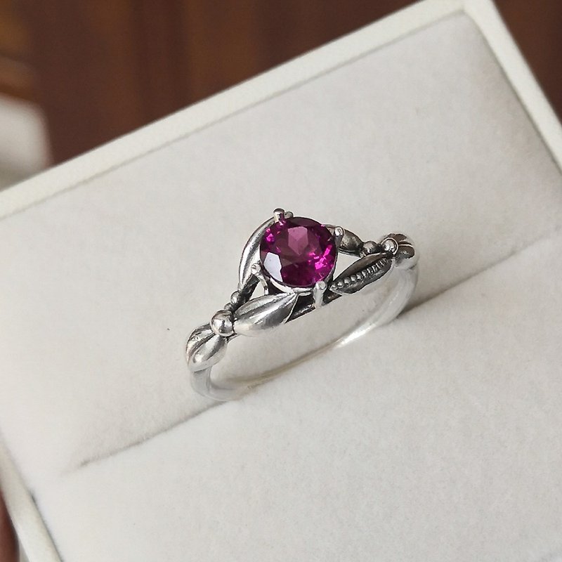 玫瑰榴石古董風格花葉銀戒 - 戒指 - 半寶石 紫色