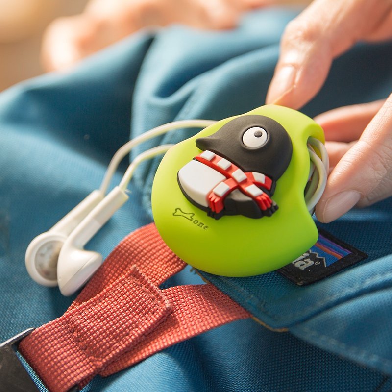 Bone / Cord Pocket Take-up Buckle-Maru Penguin - ที่เก็บสายไฟ/สายหูฟัง - ซิลิคอน สีเขียว