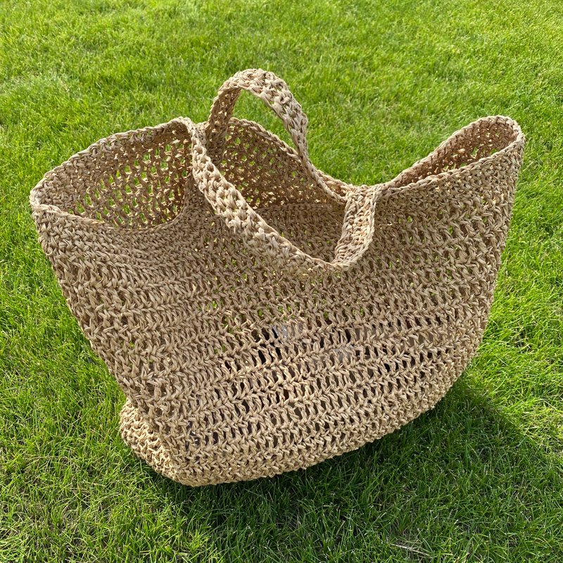 Straw bag, crochet summer bag, tote bag - 手提包/手提袋 - 棉．麻 咖啡色