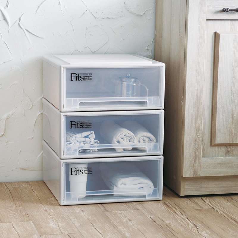 Japan Tianma Fits square series 45 wide single layer drawer storage box - height 20CM - 3 pieces - กล่องเก็บของ - พลาสติก ขาว