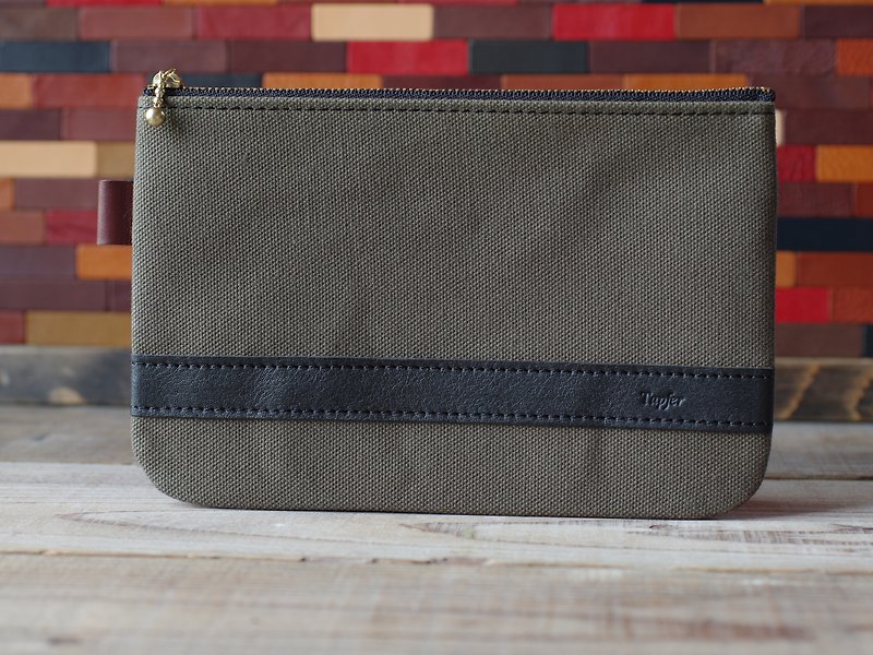 Canvas × Nume leather pouch (L) - Toiletry Bags & Pouches - Cotton & Hemp Green