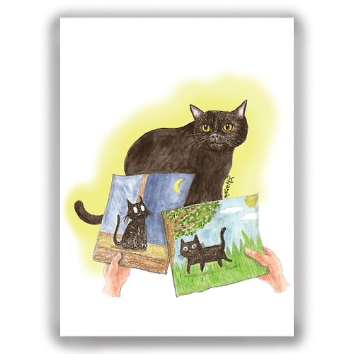 DuDo Shop 土豆屋 手繪插畫萬用卡/卡片/明信片/插畫卡--貓 黑貓 小貓咪 寫生 水彩