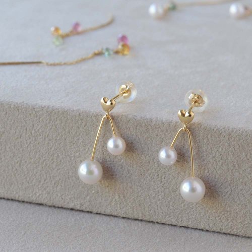 JEWELRY and PEARL FUKUDA Akoya珍珠 愛心耳環 18K金 珍珠耳環 日本製造
