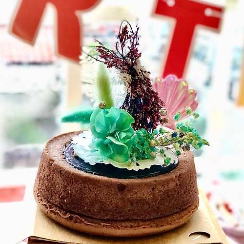 BFC極奢花藝 &沐inbloom 造型蛋糕永生花裝飾-美人魚款蛋糕裝飾贈玻璃罩 不含蛋糕