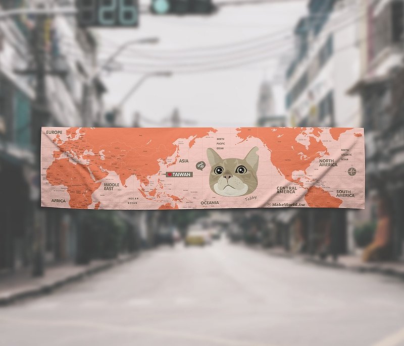 Make World map made cat towel (tabby cat) - ผ้าขนหนู - เส้นใยสังเคราะห์ 