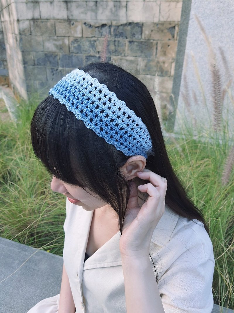 Horizon blue dye braided headband - ที่คาดผม - ผ้าฝ้าย/ผ้าลินิน สีน้ำเงิน