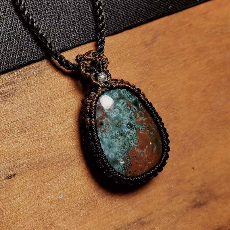 Ocean Jasper- Wax Thread Weaving Series-Please read the article for details - สร้อยคอ - เครื่องประดับพลอย สีเขียว