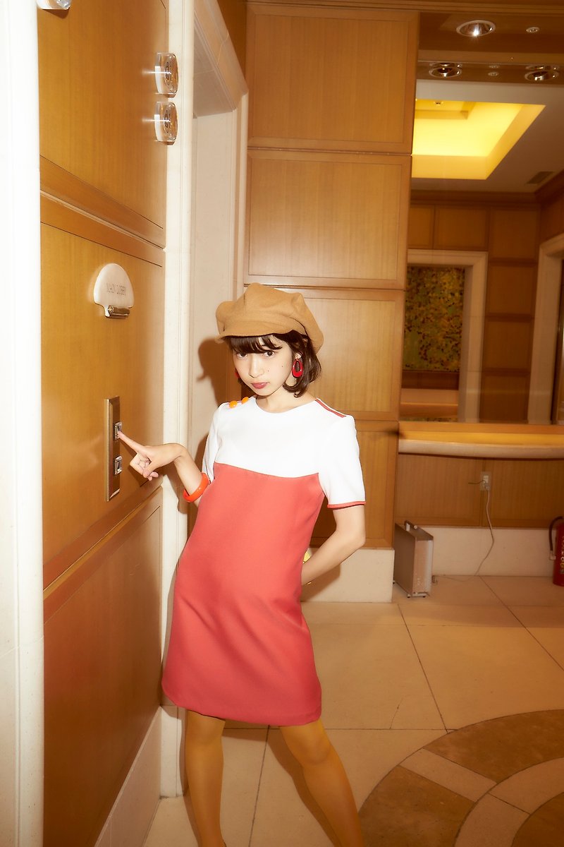 retro one-piece dress mimi - 連身裙 - 聚酯纖維 橘色
