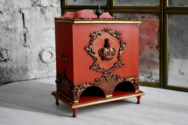 Red Double Teahouse for Storing Disposable Tea Bags CROWN - อื่นๆ - ไม้ สีแดง
