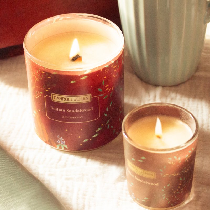 Indian Sandalwood beeswax jar and votive candle set - เทียน/เชิงเทียน - วัสดุอีโค 