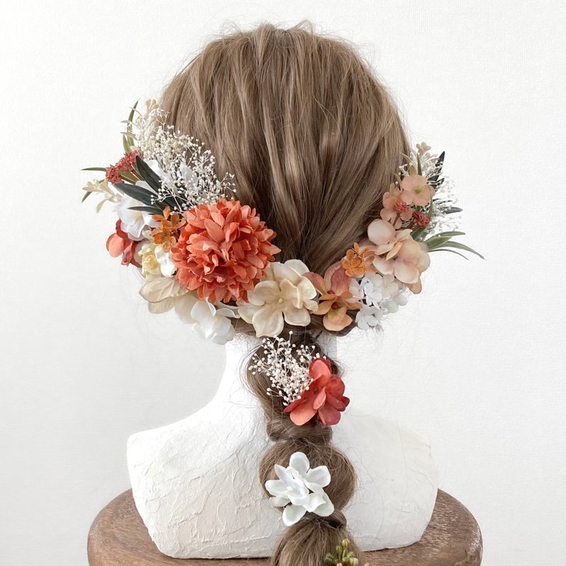 Flower lover hair ornament that never withers - Hair Accessories - Other Materials Orange