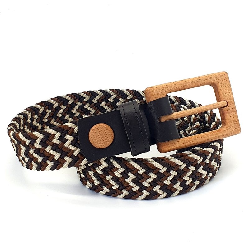 Wood Belt Yellowstone Brave 313 - Beech Wood Mix Brown Braided Cotton Belt - 腰帶/皮帶 - 木頭 咖啡色