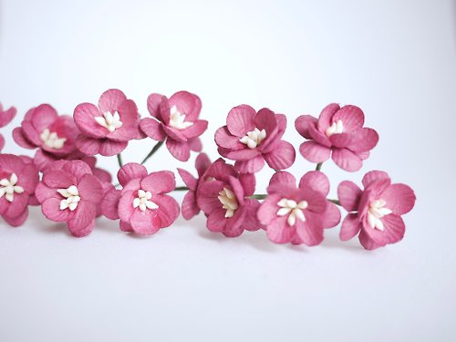 makemefrompaper Paper flower, 50 pieces, DIY size 2.5 cm. Cherry blossom, Sakura, wine color.