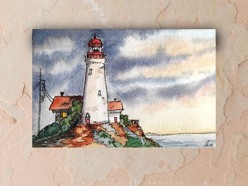 Lighthouse painting original watercolor painting seascape art - Posters - Paper Multicolor