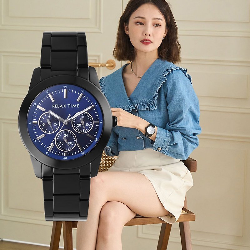 RELAX TIME three-eye watch-blue (R0800-16-07) small - นาฬิกาผู้ชาย - สแตนเลส สีน้ำเงิน