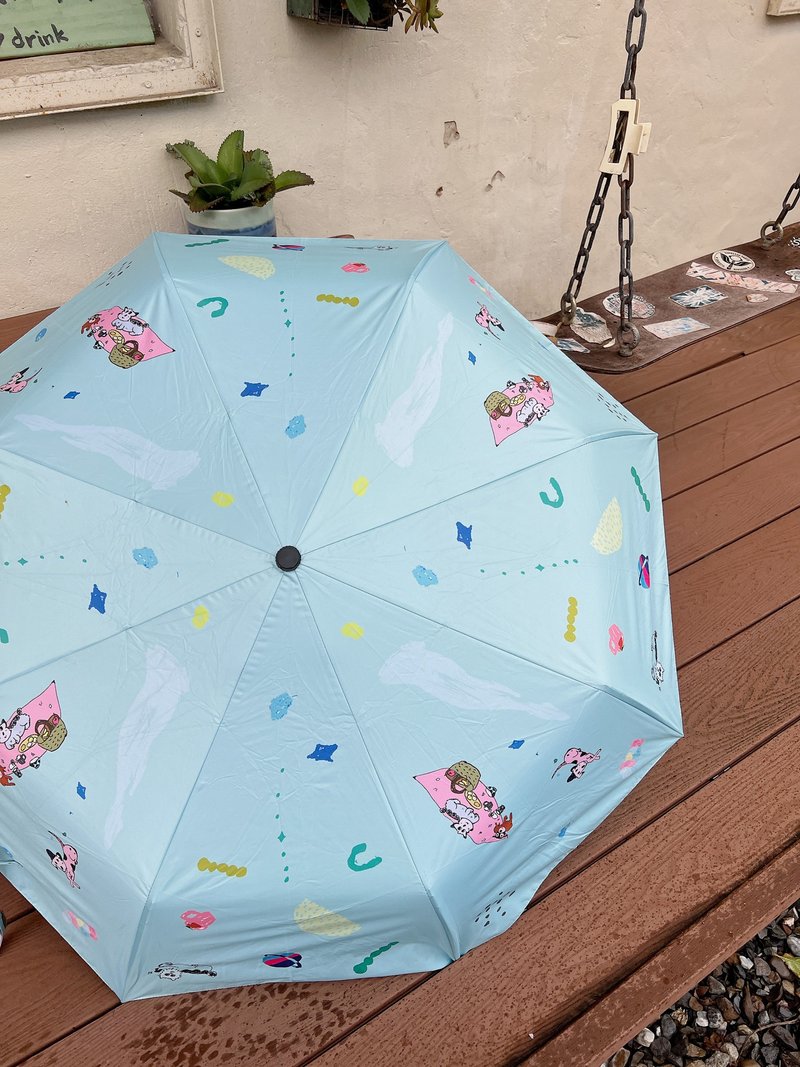 Yinke印花野餐小狗淺藍快乾雨傘 自動傘 快速出貨 - 雨傘/雨衣 - 棉．麻 多色