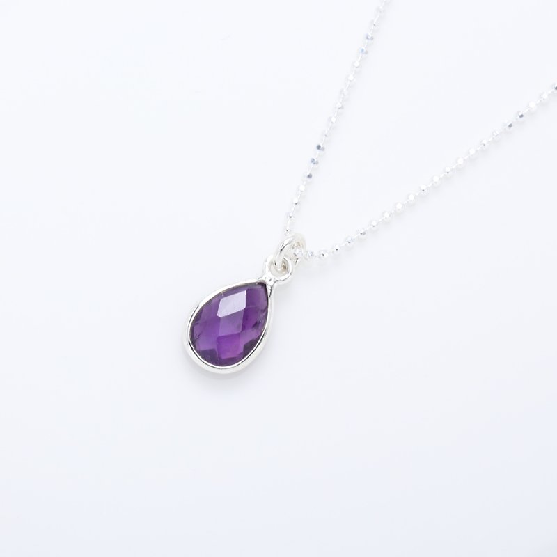 Amethyst Raindrop s925 sterling silver necklace Valentine's Day gift - สร้อยคอ - เครื่องเพชรพลอย สีม่วง