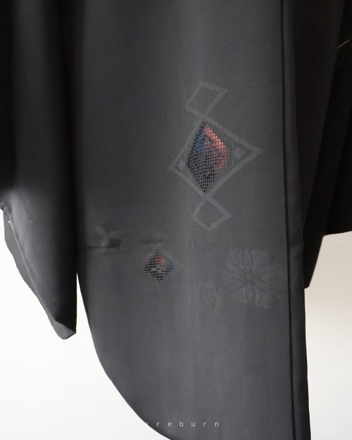 REreburn 日本製和風印花黑色古著羽織和服外套