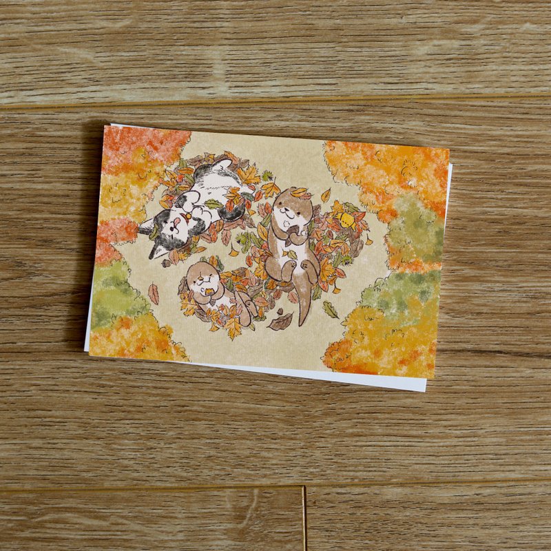 Shine original eat roasted sweet potato cute otter illustration postcard - การ์ด/โปสการ์ด - กระดาษ 