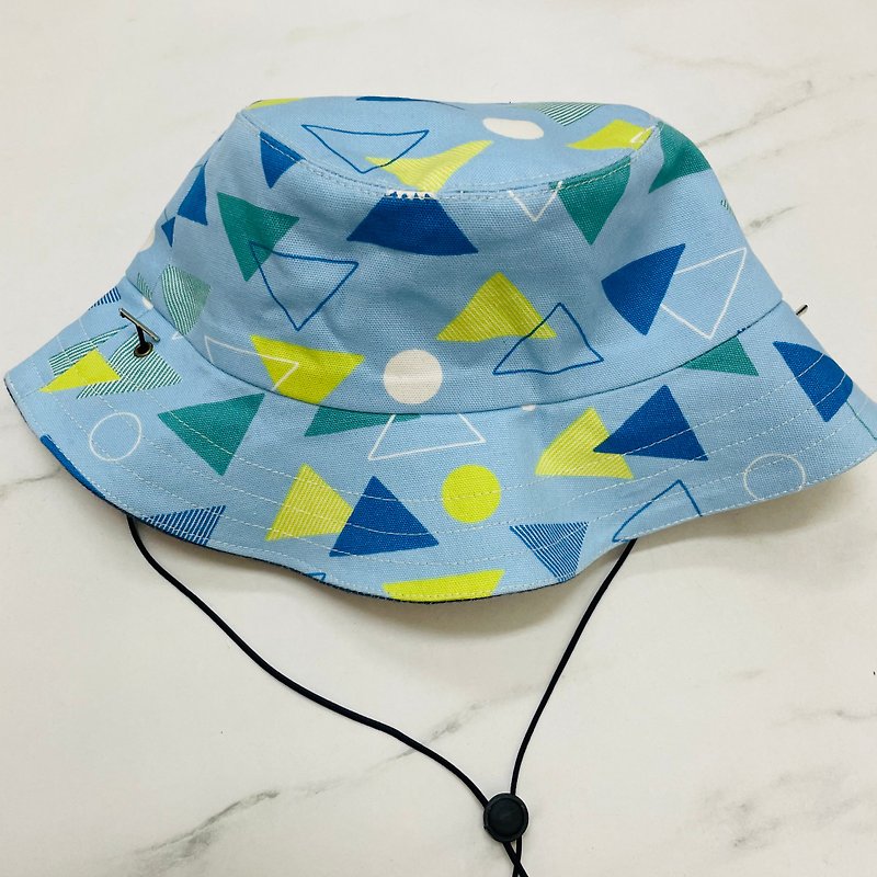 幾何圖形富士山雙面漁夫帽-藍 - 其他 - 棉．麻 多色