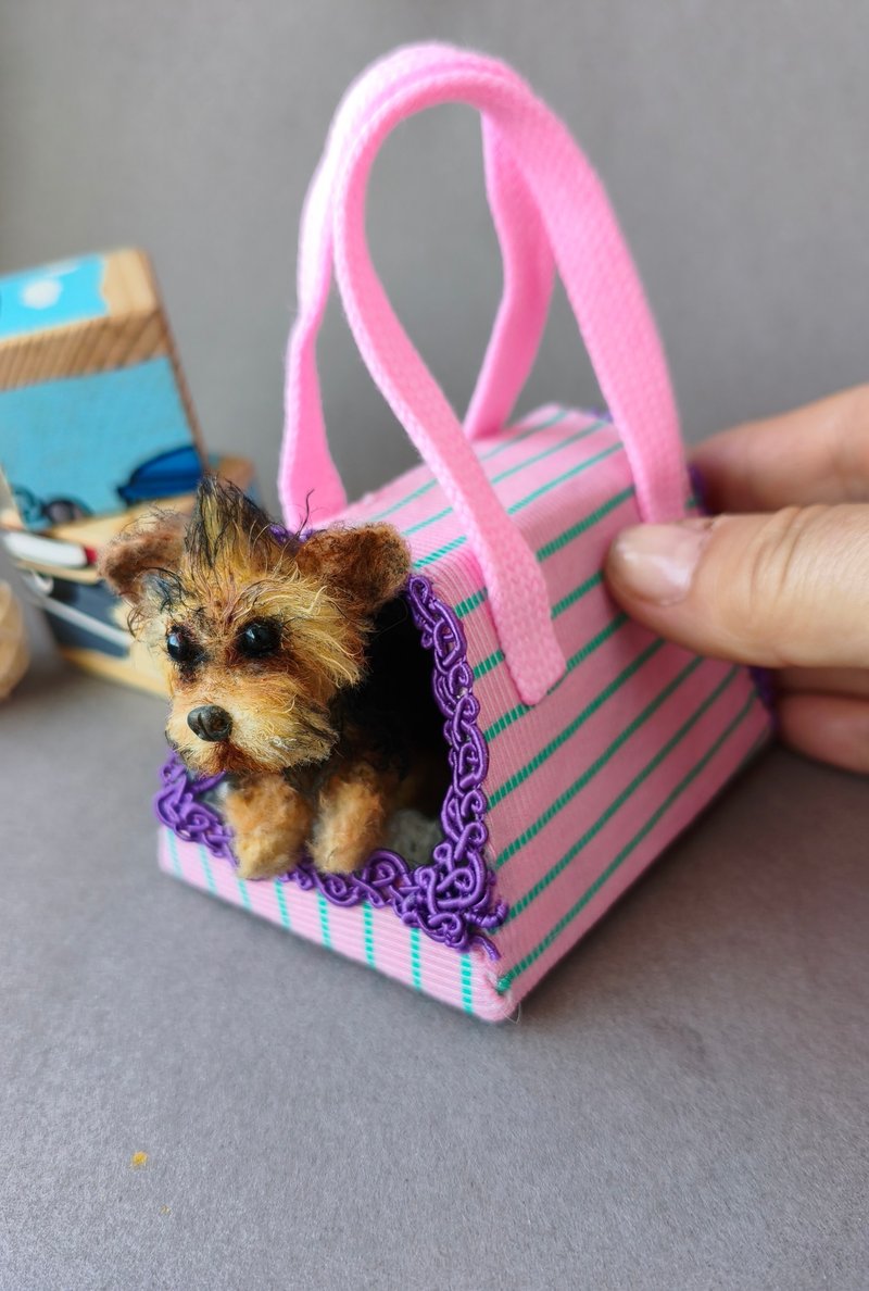 Miniature knitted collectible figurine of the teddy puppy   cute toy - ตุ๊กตา - ขนแกะ สีนำ้ตาล