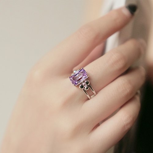 THIALH London THIALH - CRUSH紫水晶鍍18K白金T扣戒指