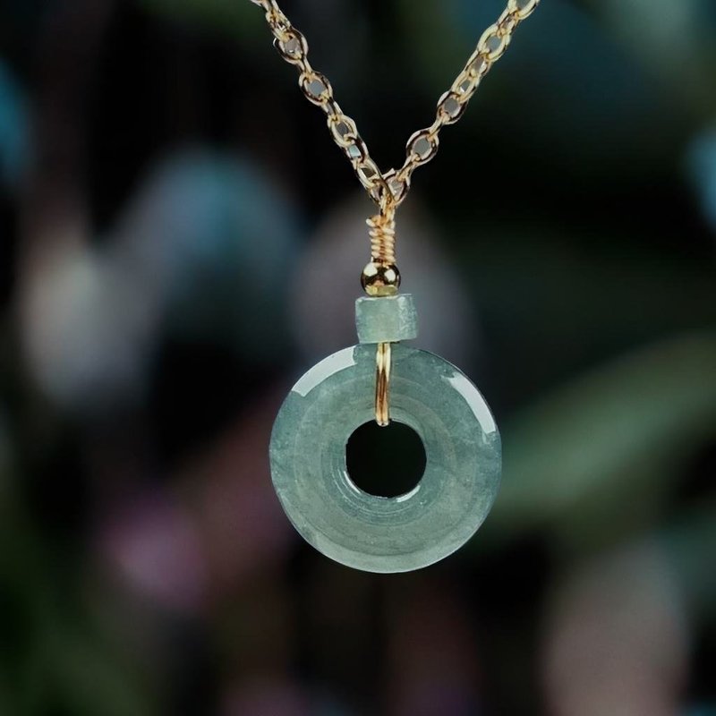 【願‧平安】冰藍水平安扣鎖骨鏈14K包金 | 天然A貨翡翠 | 送禮 - 項鍊 - 玉石 透明