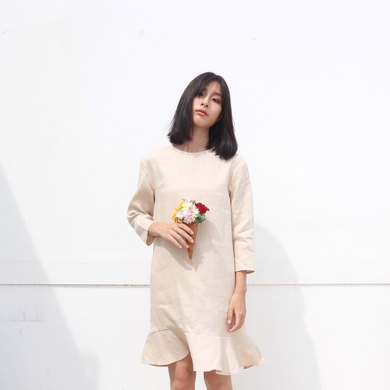 KIKI DRESS (vanilla) - 洋裝/連身裙 - 棉．麻 卡其色