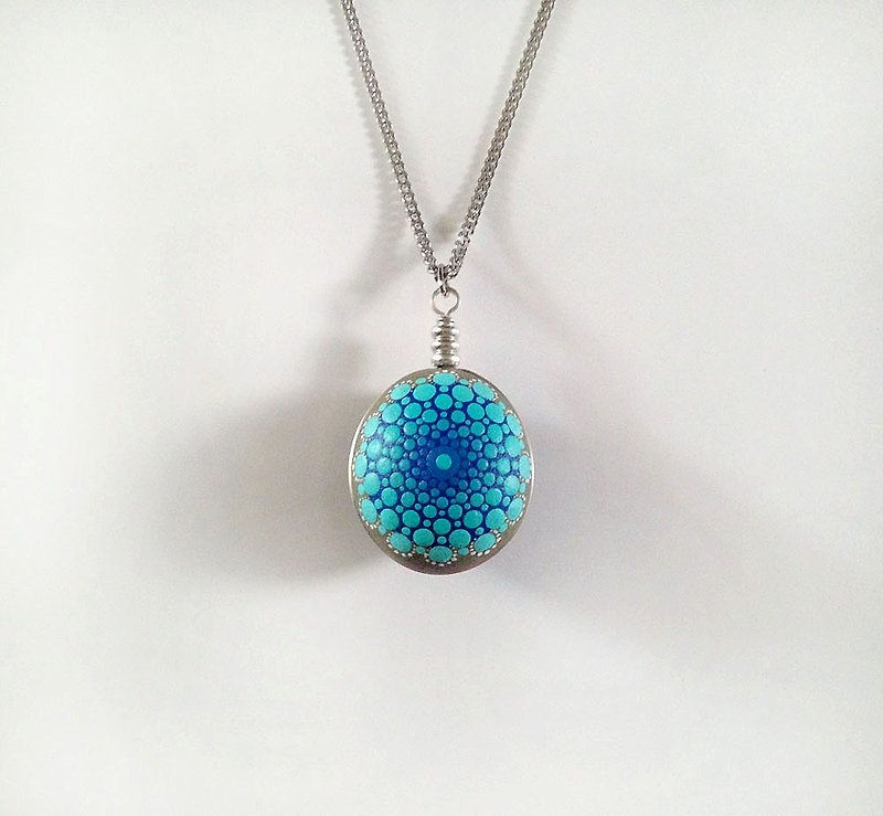[ glacial ] handmade copper mandala stone pendant necklace - Necklaces - Other Metals 