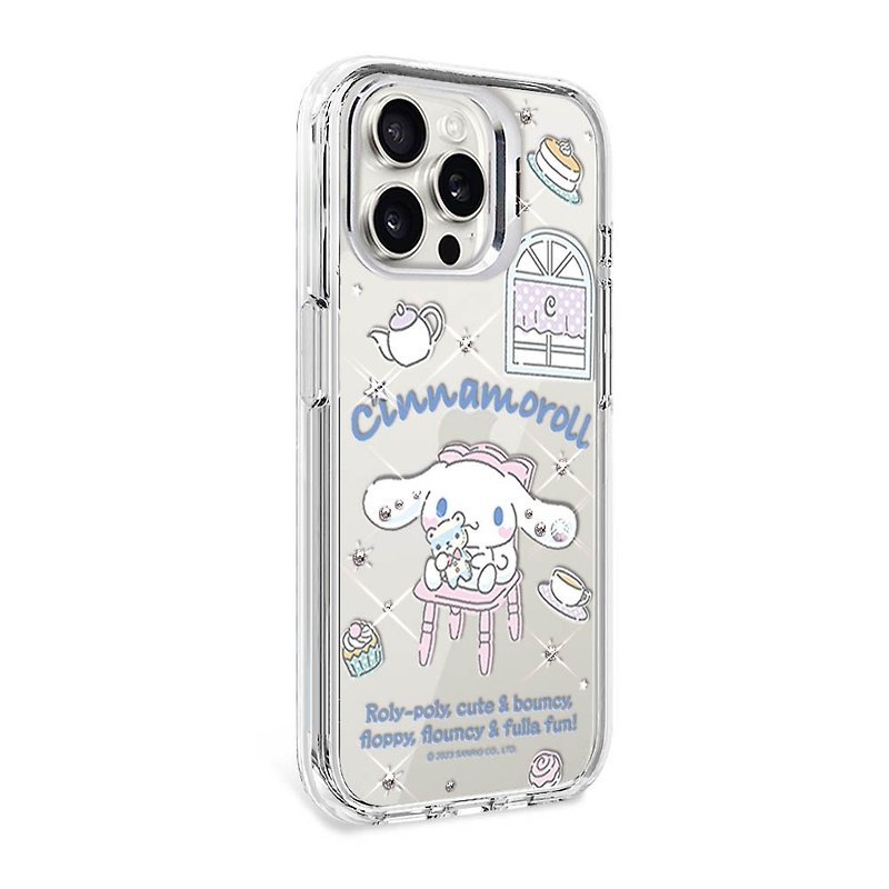 iPhone15 14 13 12 series military standard anti-fall crystal phone case with invisible stand-Afternoon Tea Big-Eared Dog - เคส/ซองมือถือ - วัสดุอื่นๆ หลากหลายสี