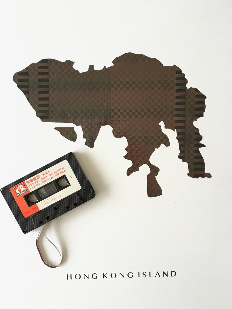 MusicCloth Hong Kong map weaved of discarded cassette tapes | Small apartment - ของวางตกแต่ง - วัสดุอื่นๆ ขาว