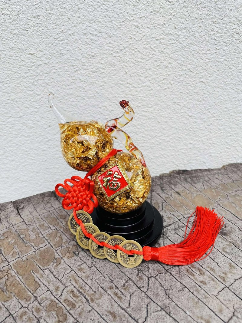 水晶玻璃 金箔葫蘆 福祿 靈蛇送福 行路平安 金箔蘋果 生肖蛇 - 擺飾/家飾品 - 琉璃 
