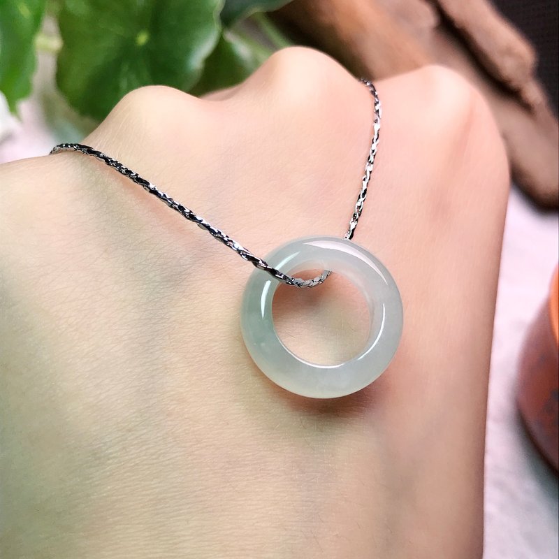 Ice floating flower jade pendant | Natural Burmese jade jade A goods | Gift giving - พวงกุญแจ - หยก สีใส