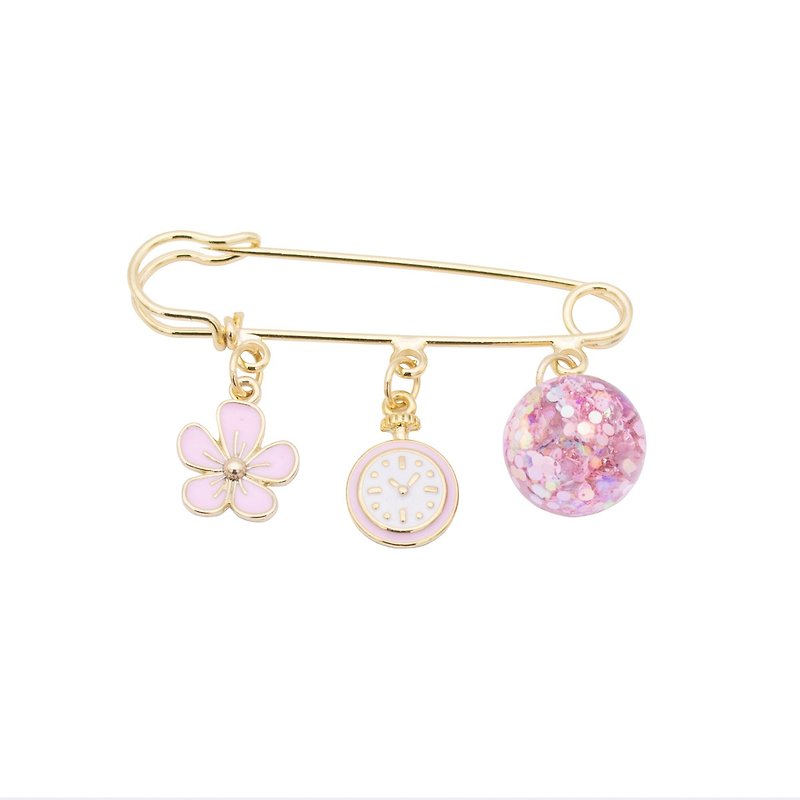 Cherry Blossom Snowball-brooch - 胸針/心口針 - 玻璃 粉紅色
