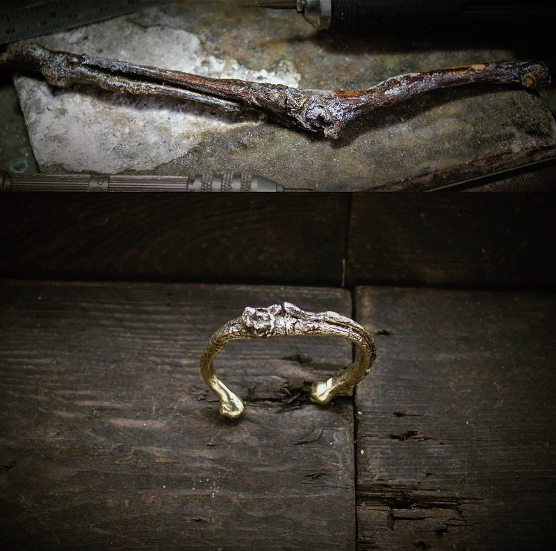 樹作 customade cuff bracelet - 手鍊/手環 - 銅/黃銅 卡其色