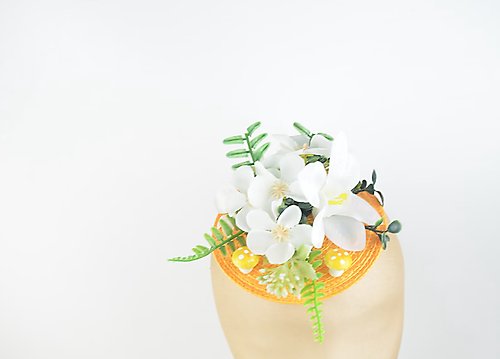 Elle Santos Headpiece White Orchid Silk Flowers and Yellow Mushrooms Floral Crown Wedding