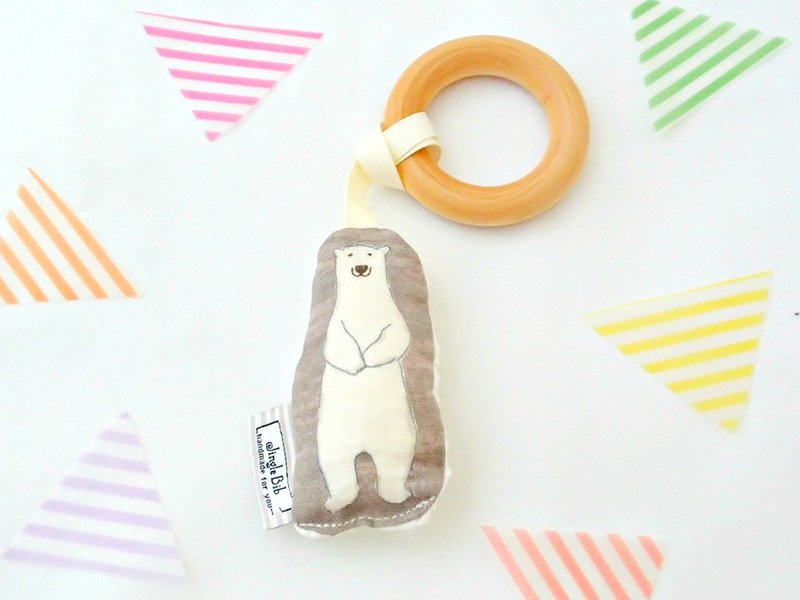 Stuffed Animal Baby Teething Ring, Polar Bear, Teether, Teething Toy, Baby Gift - 寶寶/兒童玩具/玩偶 - 棉．麻 灰色